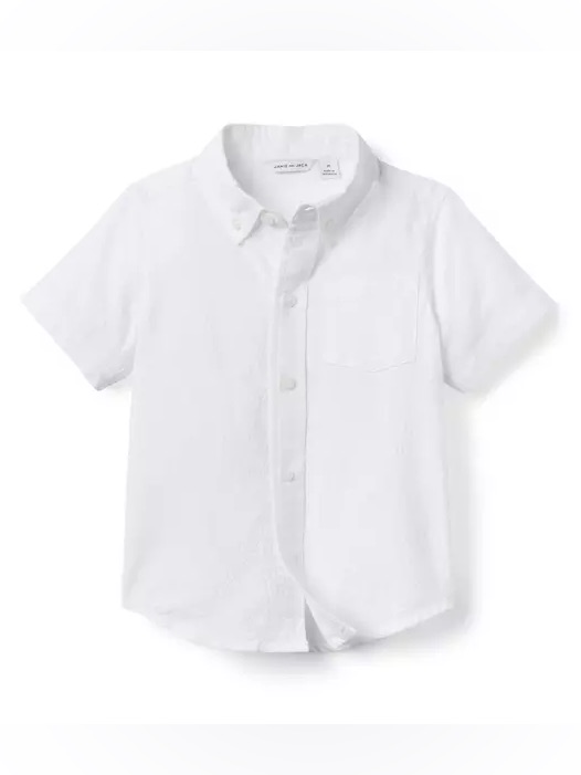 Janie And Jack Seersucker White Short-Sleeve Button-Down Shirt